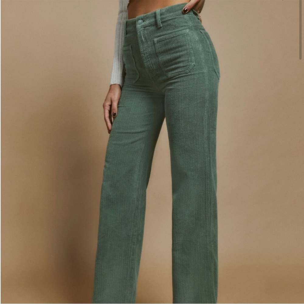 NWT Reformation Alyssa High Rise Wide Leg Corduroy Pants in Moss Green Sz 29